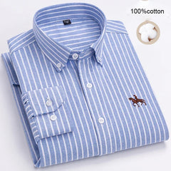 Large Size Men's Oxford Shirt – 100% Pure Cotton Long Sleeve Business Casual Shirt
