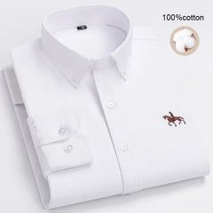 Large Size Men's Oxford Shirt – 100% Pure Cotton Long Sleeve Business Casual Shirt