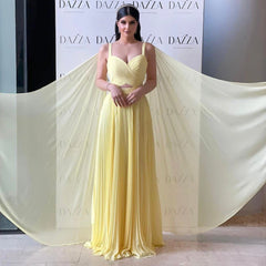 Fuchsia Chiffon Evening Dress with Cape Sleeves – Elegant Yellow Accent Arabic Formal Gown