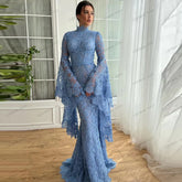 Glamorous Bohemia Lace Evening Dress – Tiered Full Flare Sleeve Prom Gown