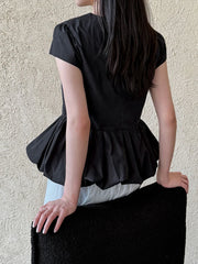 Women's Ruffle Hem T-Shirt – Slim Fit Crew Neck Navy Blue Cotton