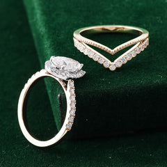 14K Gold Pear Cut Lab Diamond Ring Set - 1.5CT DEF VVS-VS Princess Engagement & Wedding Bands
