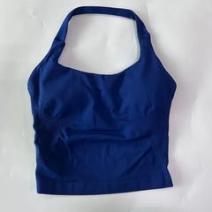 Seamless Halter Gym Top for Women – Backless Longline Strappy Yoga Tank