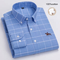 Large Size Men's Oxford Shirt – 100% Pure Cotton Long Sleeve Business Casual Shirt