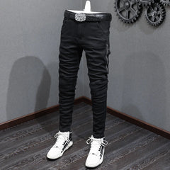 Black Skinny Fit Men's Jeans – High Street Stretch Denim with Ripped Details