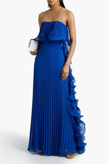 Strapless Pleated Chiffon Gown – Maxi Length Formal Wedding Guest