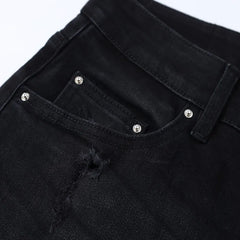 Designer Black Denim Jeans for Men – Washed Slim Fit Streetwear Pants