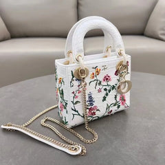 Embroidered Flower Bead Crossbody Bag – Versatile Handheld & Shoulder Purse with Chain Strap