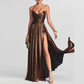 2026 Strapless Backless Slit Maxi Dress – High-Waist Hollow Bronzing Pleated Long Dress