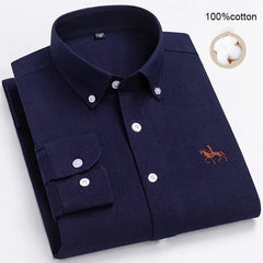 Large Size Men's Oxford Shirt – 100% Pure Cotton Long Sleeve Business Casual Shirt