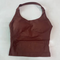 Seamless Halter Gym Top for Women – Backless Longline Strappy Yoga Tank