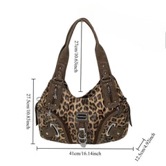 Leopard Dumpling Handbag - Large Top Handle Shoulder Tote Bag for Women