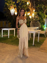 Strapless Fringe Hollow Out Dress Women - Backless Off Shoulder Bodycon