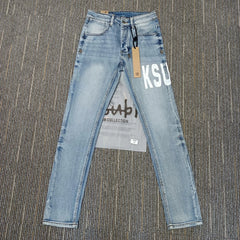 Retro Low Rise Skinny Jeans - Light Blue Ripped Stretch Denim - Unisex