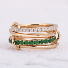 18K Solid Gold Stacking Rings – Lab-Grown Diamond & Tsavorite Gemstone Bands |