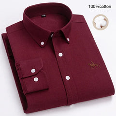 Large Size Men's Oxford Shirt – 100% Pure Cotton Long Sleeve Business Casual Shirt