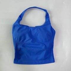Seamless Halter Gym Top for Women – Backless Longline Strappy Yoga Tank