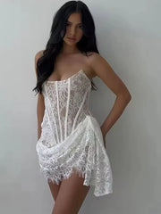 Elegant Patchwork Lace Short Dress for Women 2026