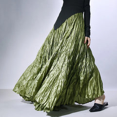 Pleated Maxi Skirt High Waist Wide Hem – A-Line Spring Streetwear