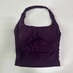 Seamless Halter Gym Top for Women – Backless Longline Strappy Yoga Tank