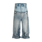 CUT-UP Double-Waist Patchwork Jeans - Unisex Baggy Straight Denim Trousers
