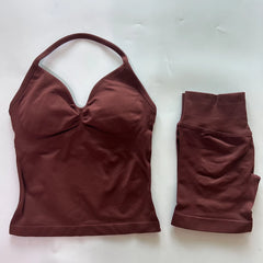 2-Piece Seamless Gym Set Women - Backless Tank Top + High Waist Scrunch Shorts Activewear