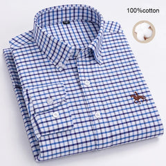 Large Size Men's Oxford Shirt – 100% Pure Cotton Long Sleeve Business Casual Shirt