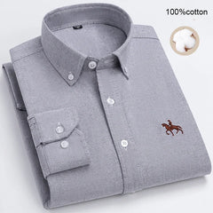 Large Size Men's Oxford Shirt – 100% Pure Cotton Long Sleeve Business Casual Shirt