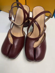 2026 Tabi Sandals for Women – Split-Toe Mary Jane with Chunky Heel, Cross Ankle Strap & Buckle