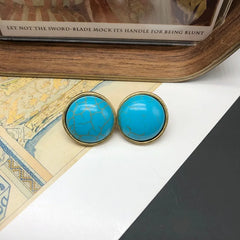 Turquoise Geometric Stud Earrings for Women – Palace-Inspired Retro Sweet Jewelry