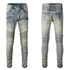 High Street Men's Retro Washed Biker Jeans – Slim Fit