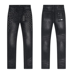 RTA Men's Slim Fit Graffiti Print Skinny Jeans – Destroyed Hole Detail Long Denim Pants