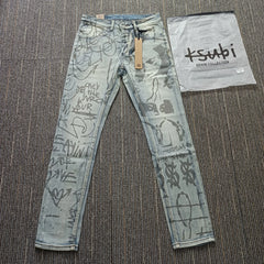 Retro Low Rise Skinny Jeans - Light Blue Ripped Stretch Denim - Unisex