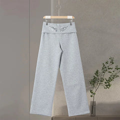 Women's Grey Sequin Angel Wings Crop Hoodie & Sweatpants Set