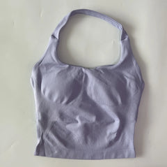 Seamless Halter Gym Top for Women – Backless Longline Strappy Yoga Tank