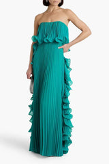 Strapless Pleated Chiffon Gown – Maxi Length Formal Wedding Guest