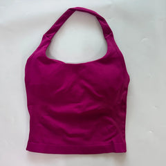 Seamless Halter Gym Top for Women – Backless Longline Strappy Yoga Tank