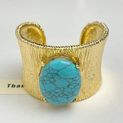 Open Cuff Bangle Bracelet for Women – Brushed Statement Gemstone Jewelry