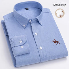 Large Size Men's Oxford Shirt – 100% Pure Cotton Long Sleeve Business Casual Shirt