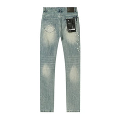 RTA Men's Slim Fit Graffiti Print Skinny Jeans – Destroyed Hole Detail Long Denim Pants