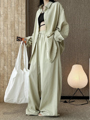White Pinstripe Two-Piece Suit – Polyester Viscose Cold Wash Oversized