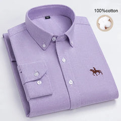 Large Size Men's Oxford Shirt – 100% Pure Cotton Long Sleeve Business Casual Shirt
