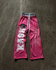 Retro Y2K Baggy Sweatpants for Men – American Letter Patch, Double-Layer Design
