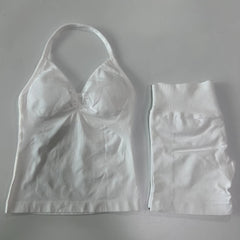 2-Piece Seamless Gym Set Women - Backless Tank Top + High Waist Scrunch Shorts Activewear