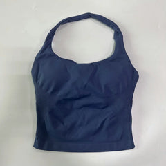 Seamless Halter Gym Top for Women – Backless Longline Strappy Yoga Tank