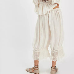 Y2K Loose Fit Bloomers for Women – Floral Lace Patchwork Calf-Length Lantern Pants |