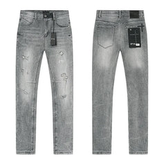 RTA Men's Slim Fit Graffiti Print Skinny Jeans – Destroyed Hole Detail Long Denim Pants