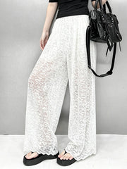 Black Lace Cutout Wide-Leg Pants – Polyester Spandex Cold Wash