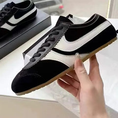 Genuine Leather & Faux Suede Lace-Up Sneakers for Women