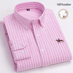 Large Size Men's Oxford Shirt – 100% Pure Cotton Long Sleeve Business Casual Shirt
